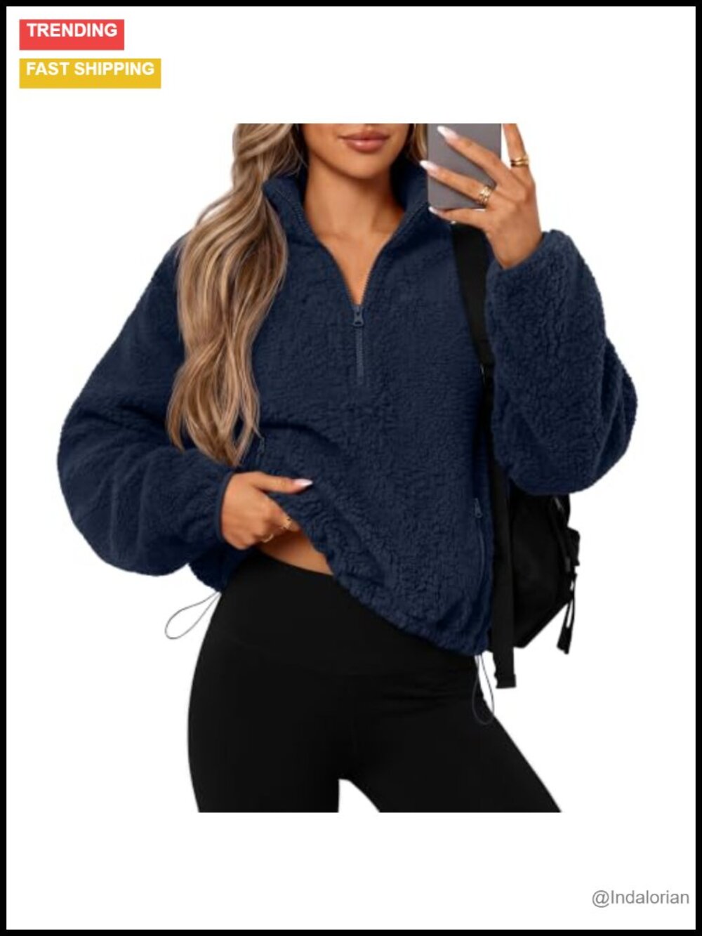 Womens Fleece Quarter Zip Pullover Cropped Sherpa Sweatshirt